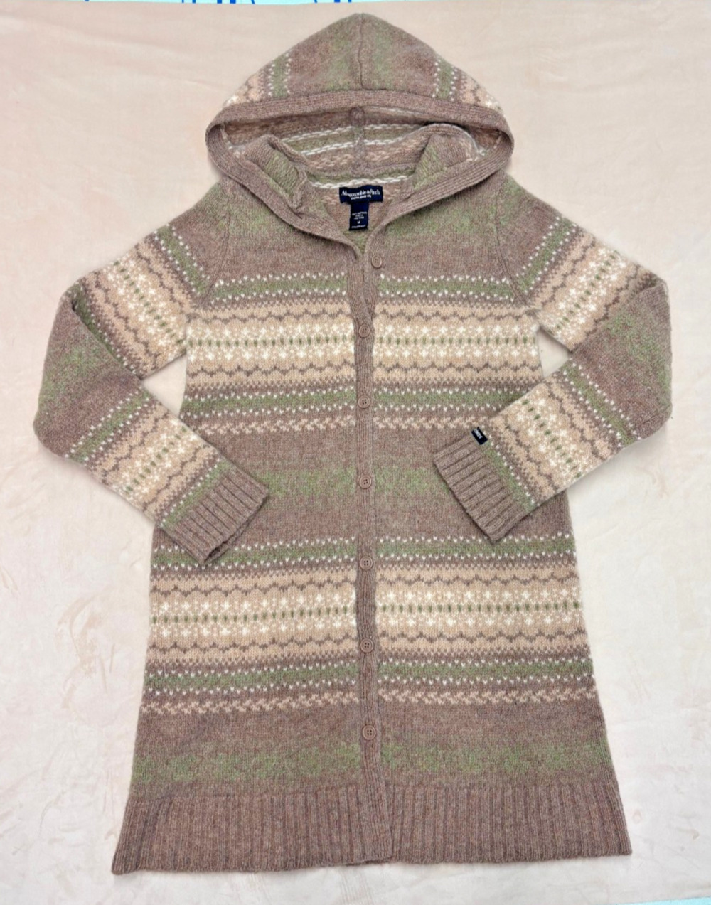 Fair Isle Hooded Cardigan Vintage Abercrombie Lambswool womens Medium